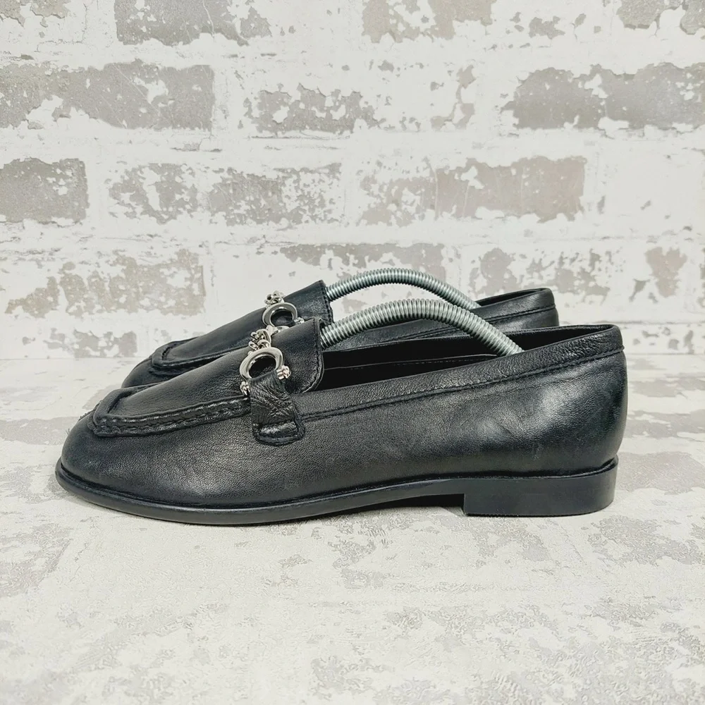 NEW Topshop Loafers Black Chain Detail Slip On Flats Classic Dress i560